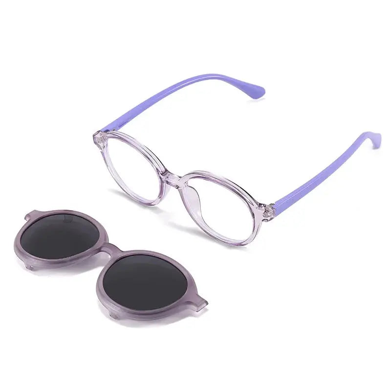 Kocolior Unisex Youth's Full Rim Round Tr 90 Alloy Reading Glasses Clip On Sunglasses 517361 - Purple