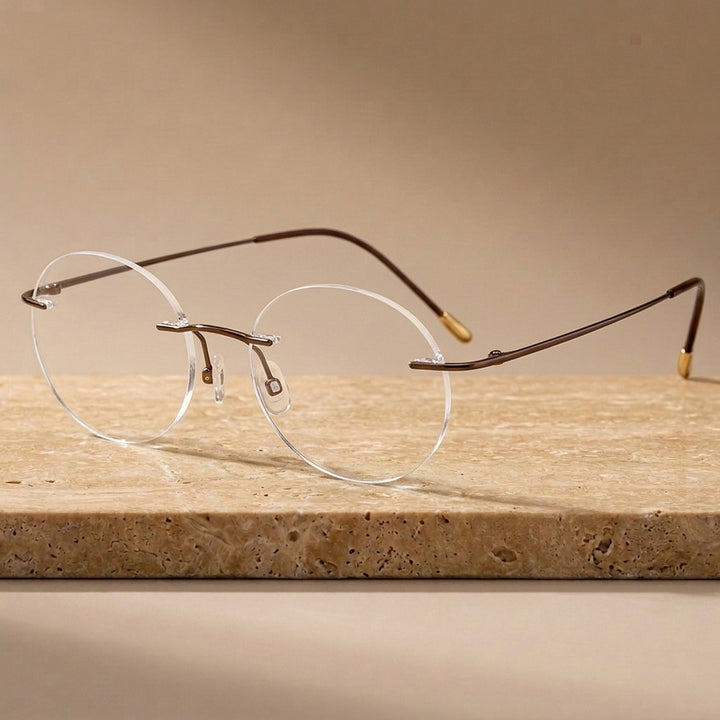 Krasivyy Unisex Rimless Round Pure Titanium Eyeglasses KR16012 - Bright Brown — view 11 | Krasivyy at FuzWeb