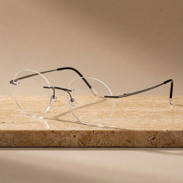 Krasivyy Unisex Rimless Round Pure Titanium Eyeglasses KR16012 - Bright Gun — view 5 | Krasivyy at FuzWeb