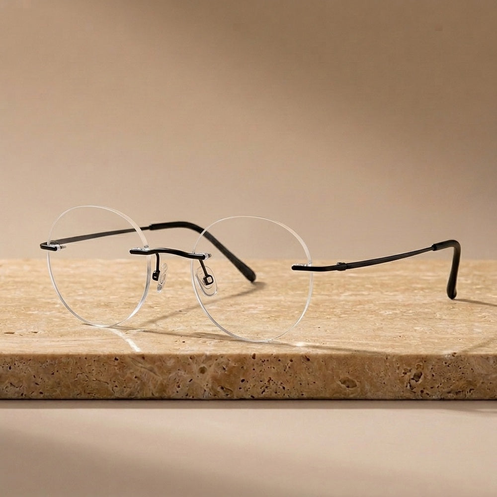 Krasivyy Unisex Rimless Round Pure Titanium Eyeglasses KR16012 - Matt Black — view 7 | Krasivyy at FuzWeb