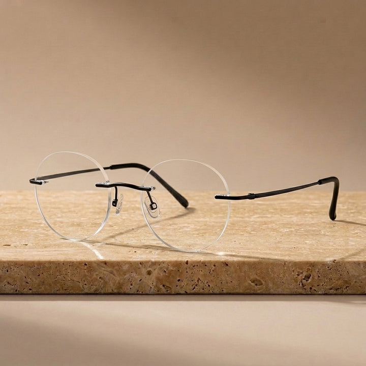 Krasivyy Unisex Rimless Round Pure Titanium Eyeglasses KR16012 - Matt Black — view 7 | Krasivyy at FuzWeb