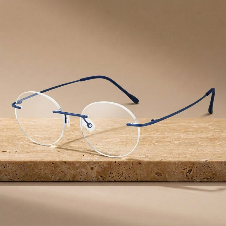 Krasivyy Unisex Rimless Round Pure Titanium Eyeglasses KR16012 - Matt Blue — view 9 | Krasivyy at FuzWeb