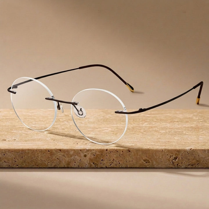 Krasivyy Unisex Rimless Round Pure Titanium Eyeglasses KR16012 - Matt Brown — view 8 | Krasivyy at FuzWeb