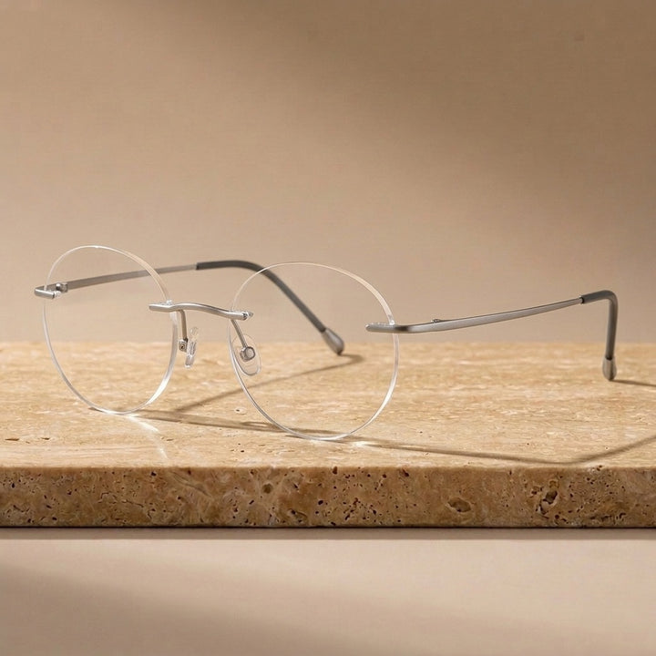 Krasivyy Unisex Rimless Round Pure Titanium Eyeglasses KR16012 - Matt Silver — view 2 | Krasivyy at FuzWeb