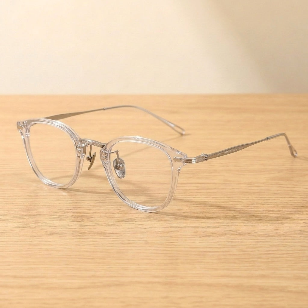 Krasivyy Men's Full Rim Big Square Titanium Eyeglasses KJ26 - Transparent Silver — view 2 | Krasivyy at FuzWeb