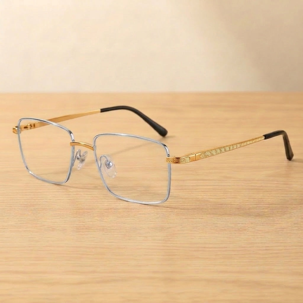 Krasivyy Men's Full Rim Big Square Pure Titanium Eyeglasses KR50021 - Bright Silver Gold — view 1 | Krasivyy at FuzWeb