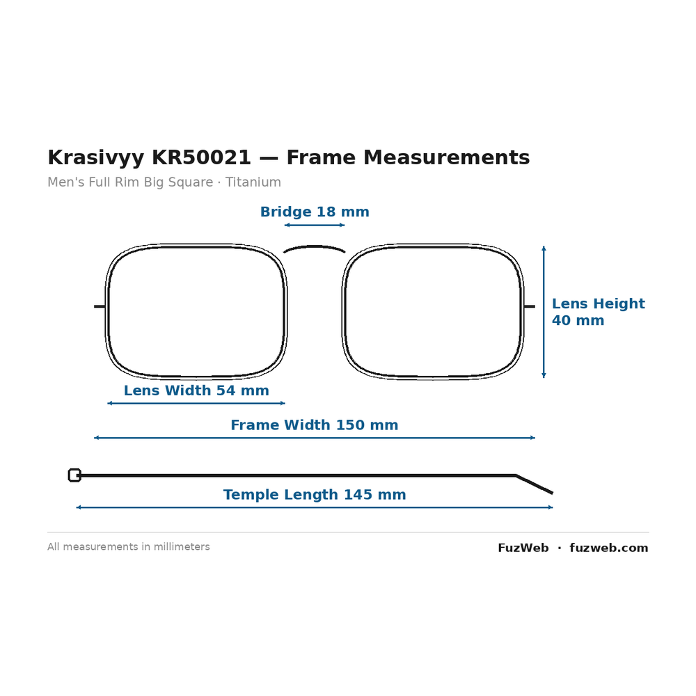 Krasivyy KR50021 Eyeglasses — Frame Dimensions and Sizing Chart
