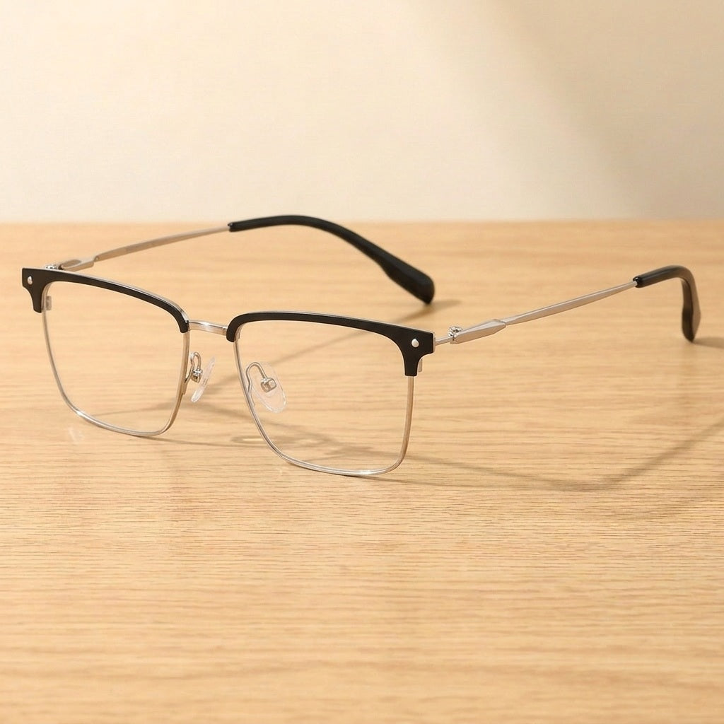 Krasivyy Men's Full Rim Big Square Titanium Eyeglasses KR0071 - Black Silver — view 1 | Krasivyy at FuzWeb