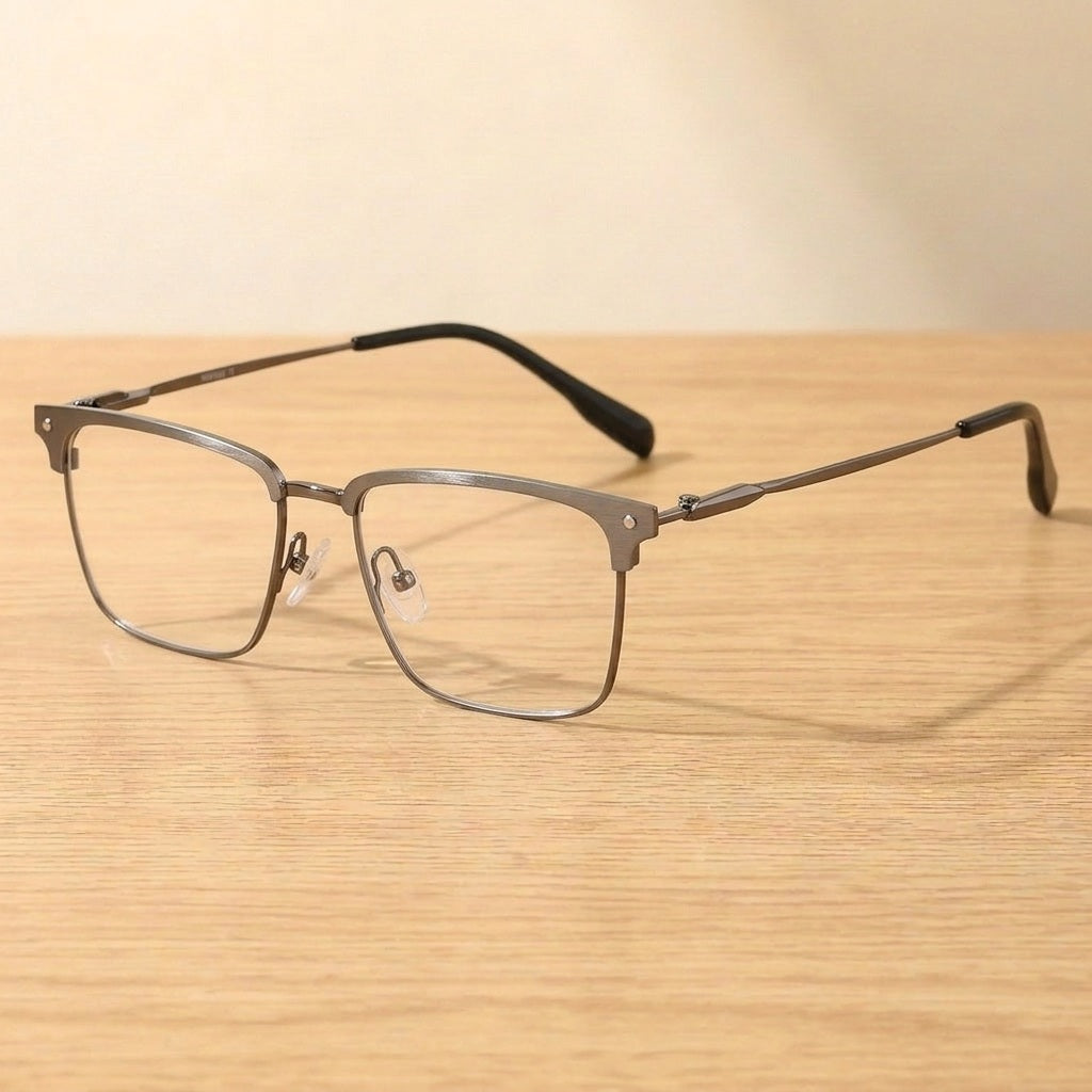 Krasivyy Men's Full Rim Big Square Titanium Eyeglasses KR0071 - Wire Drawing Gun — view 2 | Krasivyy at FuzWeb