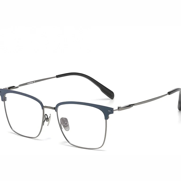 Krasivyy Men's Full Rim Big Square Titanium Prescription Eyeglasses KR0072 - Blue Gun