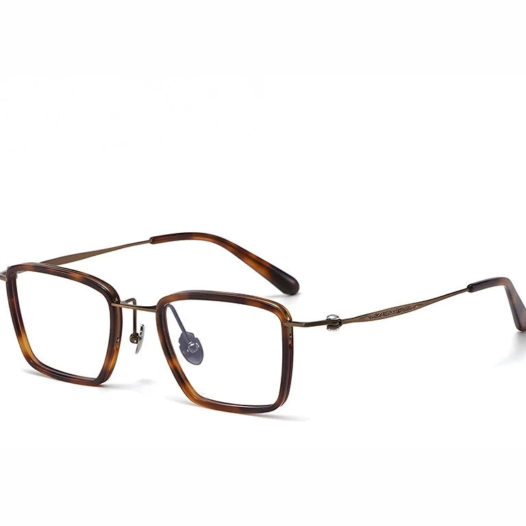 Krasivyy Men's Full Rim Big Square Titanium Prescription Eyeglasses KR6902 - Copper Brown