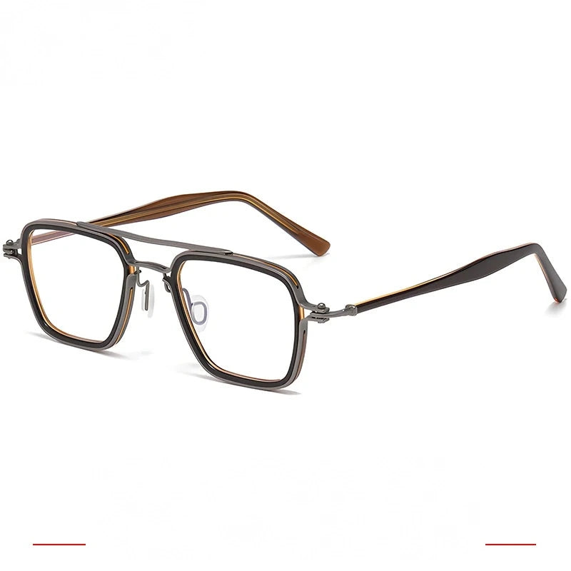 Krasivyy Men's Full Rim Big Titanium Prescription Eyeglasses ARLT5875 - Brown  Gun