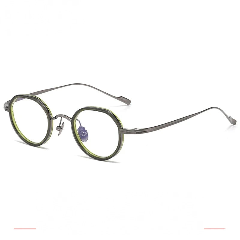 Krasivyy Men's Full Rim Round Titanium Prescription Eyeglasses ARLT6079 - Gun Green