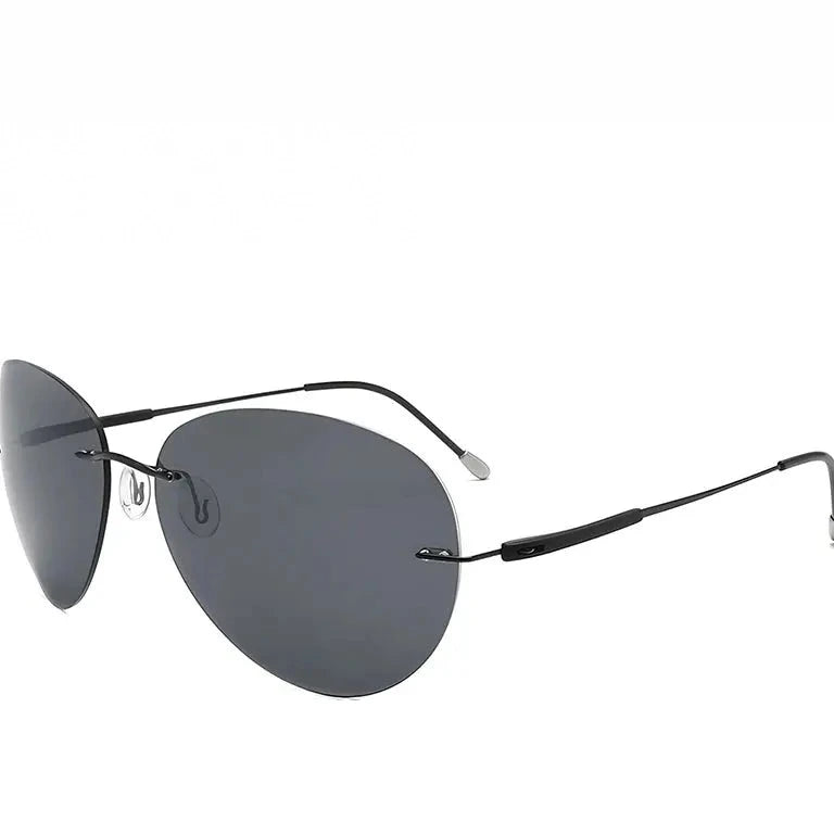 Krasivyy Men's Rimless Oval Tr 90 Screwless Titanium Sunglasses 426803 - Black Black Lens