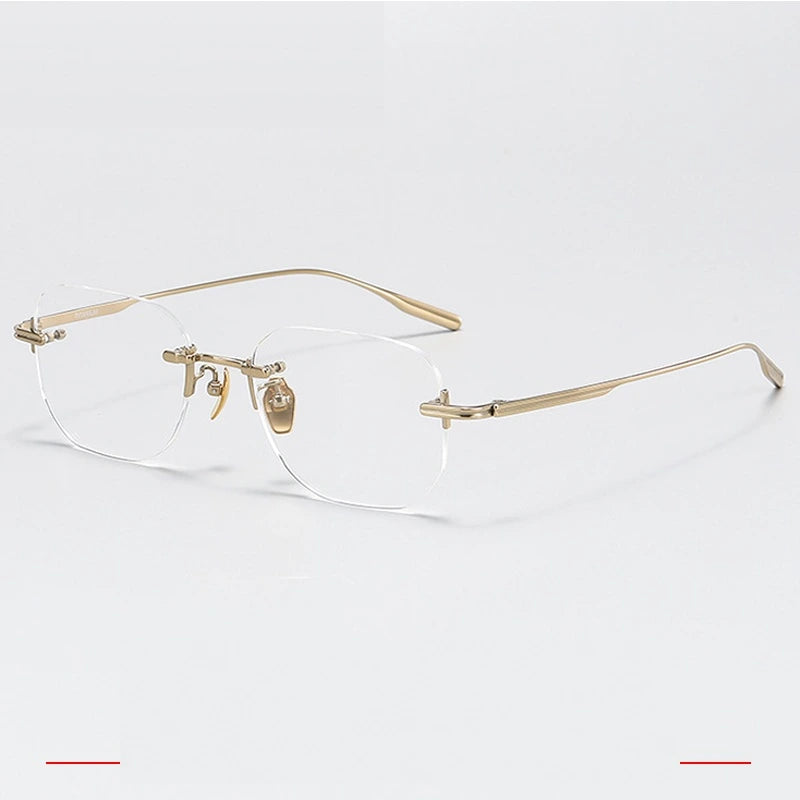 Krasivyy Men's Rimless Square Titanium Eyeglasses K132 - Bright Gold