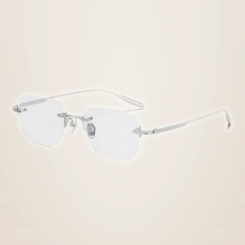Krasivyy Men's Rimless Square Titanium Eyeglasses K132 - Bright Silver