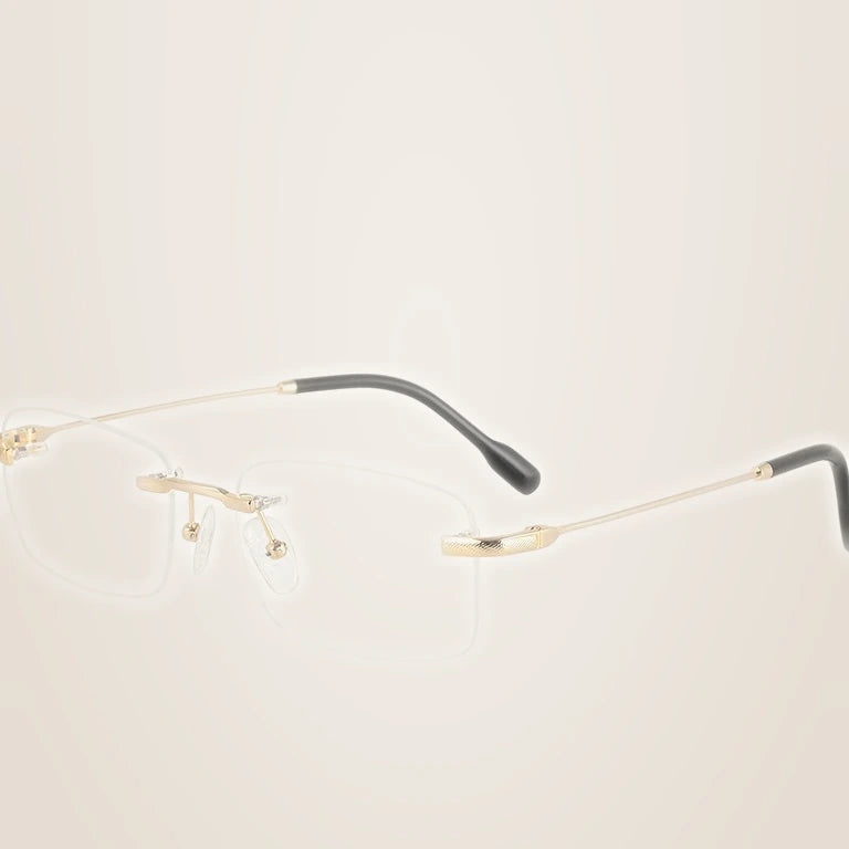 Krasivyy Men's Rimless Square Titanium Prescription Eyeglasses KR50025 - Bright Gold