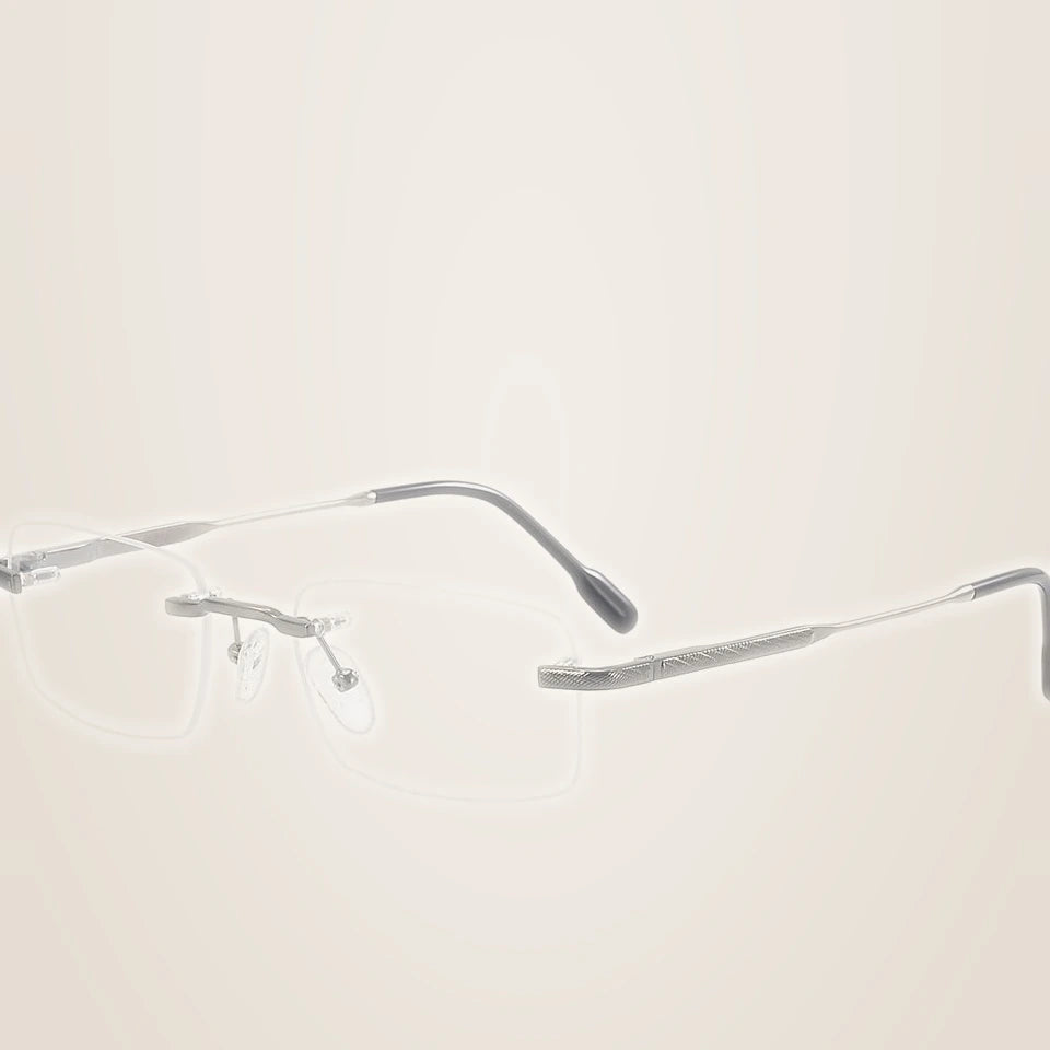 Krasivyy Men's Rimless Square Titanium Prescription Eyeglasses KR50028 - Bright Gun