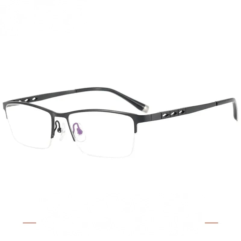 Krasivyy Men's Semi Rim Big Square Titanium Eyeglasses 60076 - Matt Black