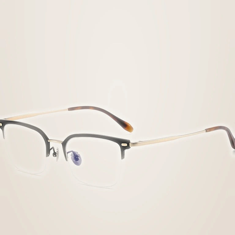 Krasivyy Men's Semi Rim Big Square Titanium Prescription Eyeglasses KR6901 - Black Gold