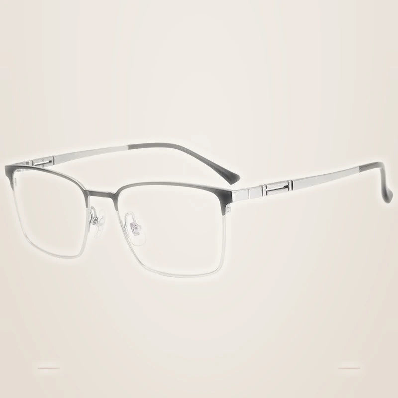 Krasivyy Men's Semi Rim Square Titanium Eyeglasses - Bright Silver Black / CN