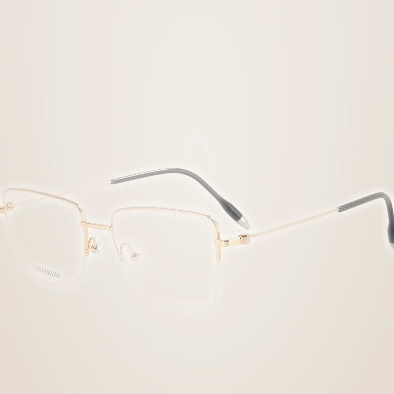 Krasivyy Men's Semi Rim Square Titanium Prescription Eyeglasses KR5021 - Bright Gold
