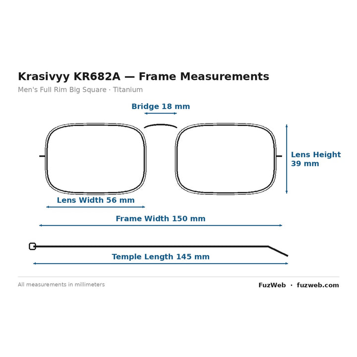 Krasivyy KR682A Eyeglasses — Frame Dimensions and Sizing Chart
