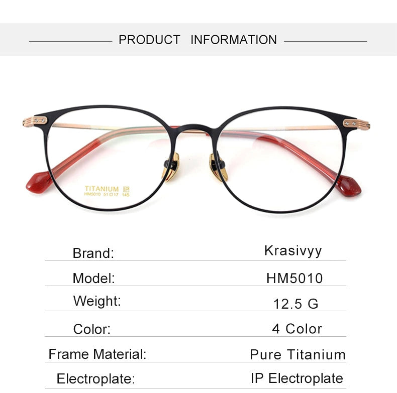 Krasivyy Unisex Full Rim Oval Round Titanium Eyeglasses 315010 - Size Chart