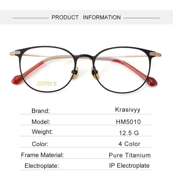 Krasivyy Unisex Full Rim Oval Round Titanium Eyeglasses 315010 - Size Chart