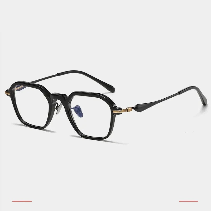 Krasivyy Unisex Full Rim Polygon Titanium Acetate Eyeglasses 46065 - Black Gold
