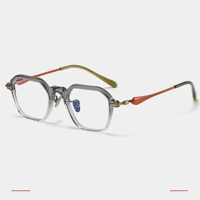 Krasivyy Unisex Full Rim Polygon Titanium Acetate Eyeglasses 46065 - Red Transparent Gray