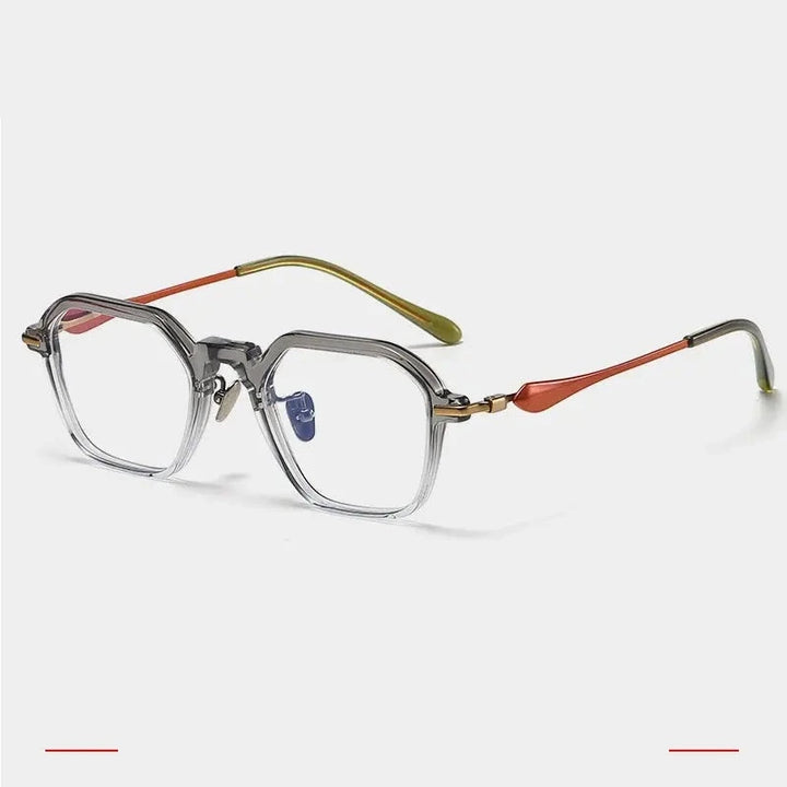 Krasivyy Unisex Full Rim Polygon Titanium Acetate Eyeglasses 46065 - Red Transparent Gray