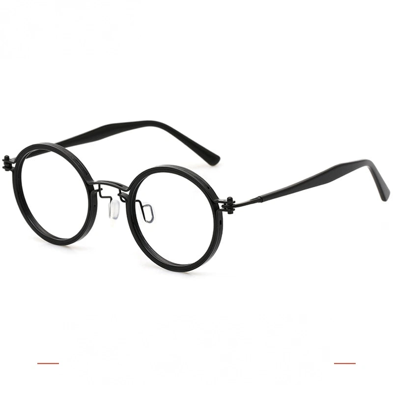Krasivyy Unisex Full Rim Round Acetate Titanium Eyeglasses 55862 - Black