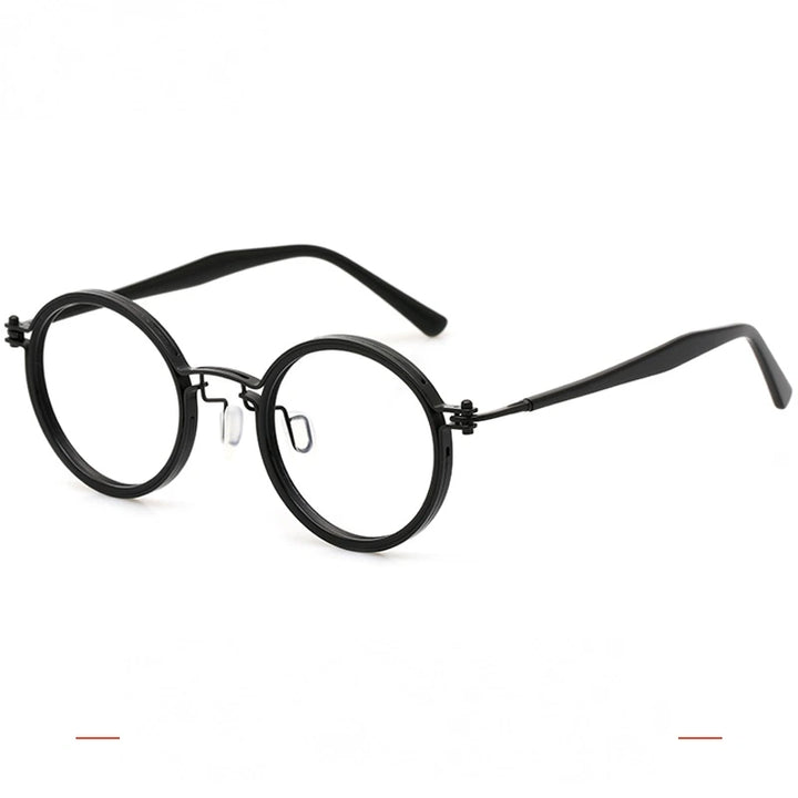 Krasivyy Unisex Full Rim Round Acetate Titanium Eyeglasses 55862 - Black