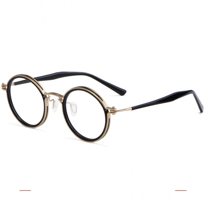 Krasivyy Unisex Full Rim Round Acetate Titanium Eyeglasses 55862 - Gold