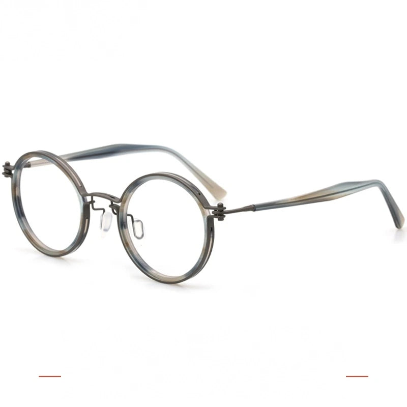 Krasivyy Unisex Full Rim Round Acetate Titanium Eyeglasses 55862 - Gun