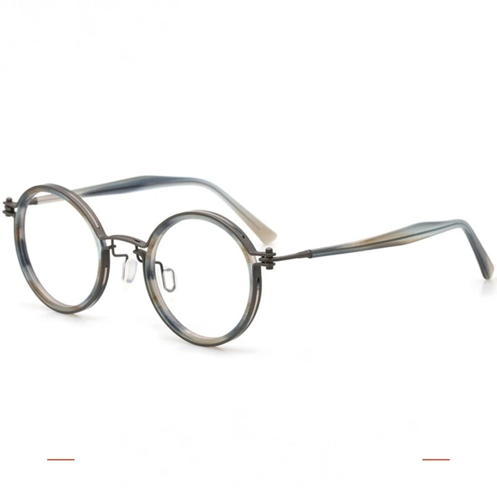 Krasivyy Unisex Full Rim Round Acetate Titanium Eyeglasses 55862 - Gun
