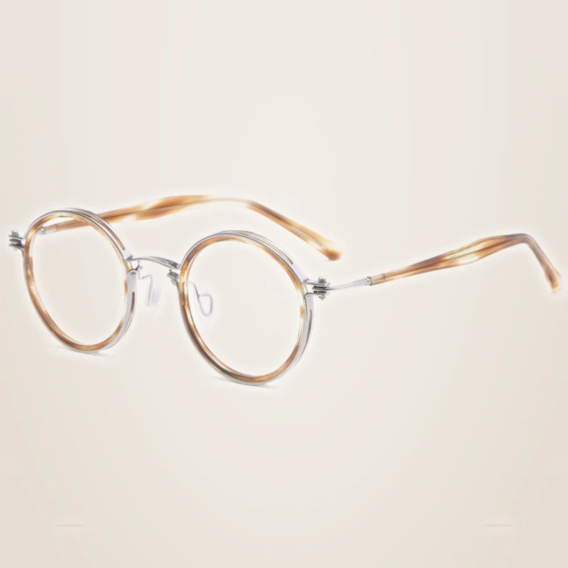 Krasivyy Unisex Full Rim Round Acetate Titanium Eyeglasses 55862 - Silver Brown