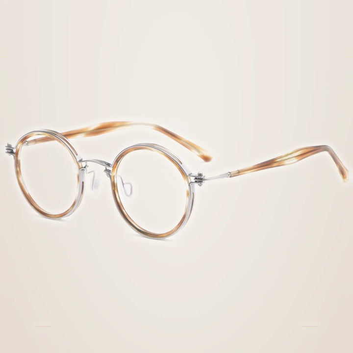 Krasivyy Unisex Full Rim Round Acetate Titanium Eyeglasses 55862 - Silver Brown