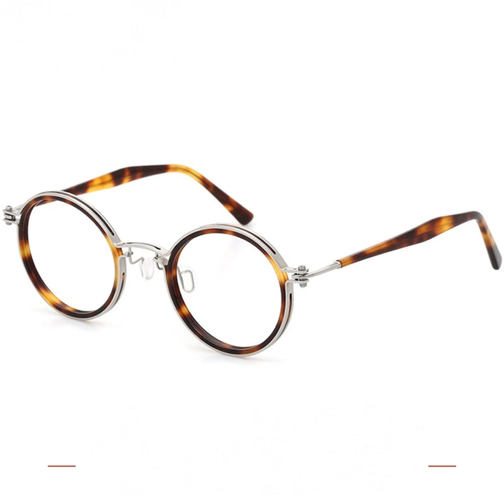 Krasivyy Unisex Full Rim Round Acetate Titanium Eyeglasses 55862 - Silver Tortoiseshell