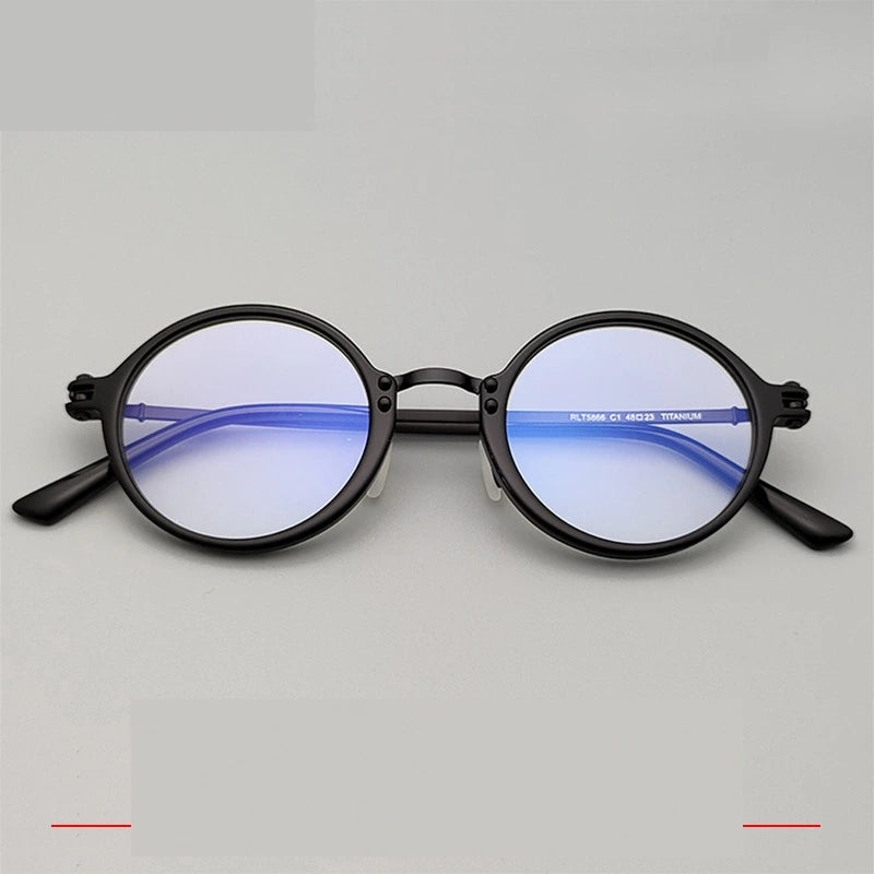 Krasivyy Unisex Full Rim Round Titanium Acetate Eyeglasses 45866 - Black