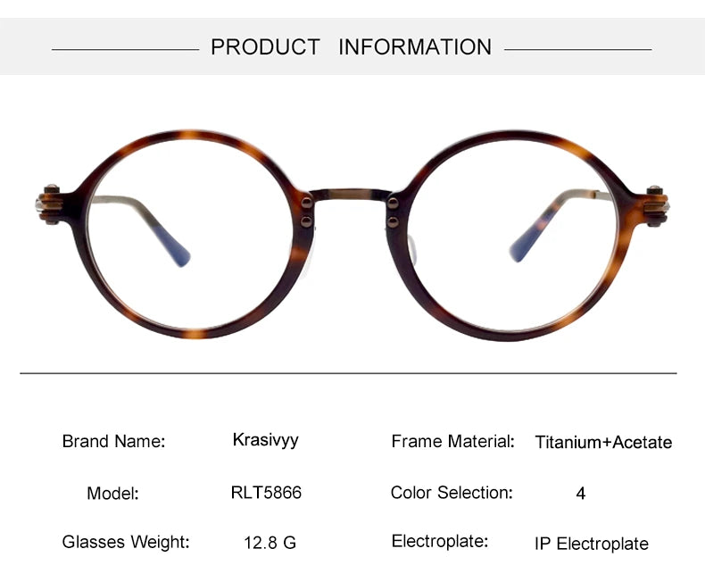 Krasivyy Unisex Full Rim Round Titanium Acetate Eyeglasses 45866 - Size Chart
