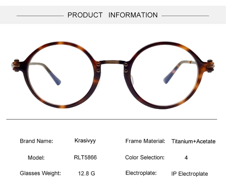 Krasivyy Unisex Full Rim Round Titanium Acetate Eyeglasses 45866 - Size Chart