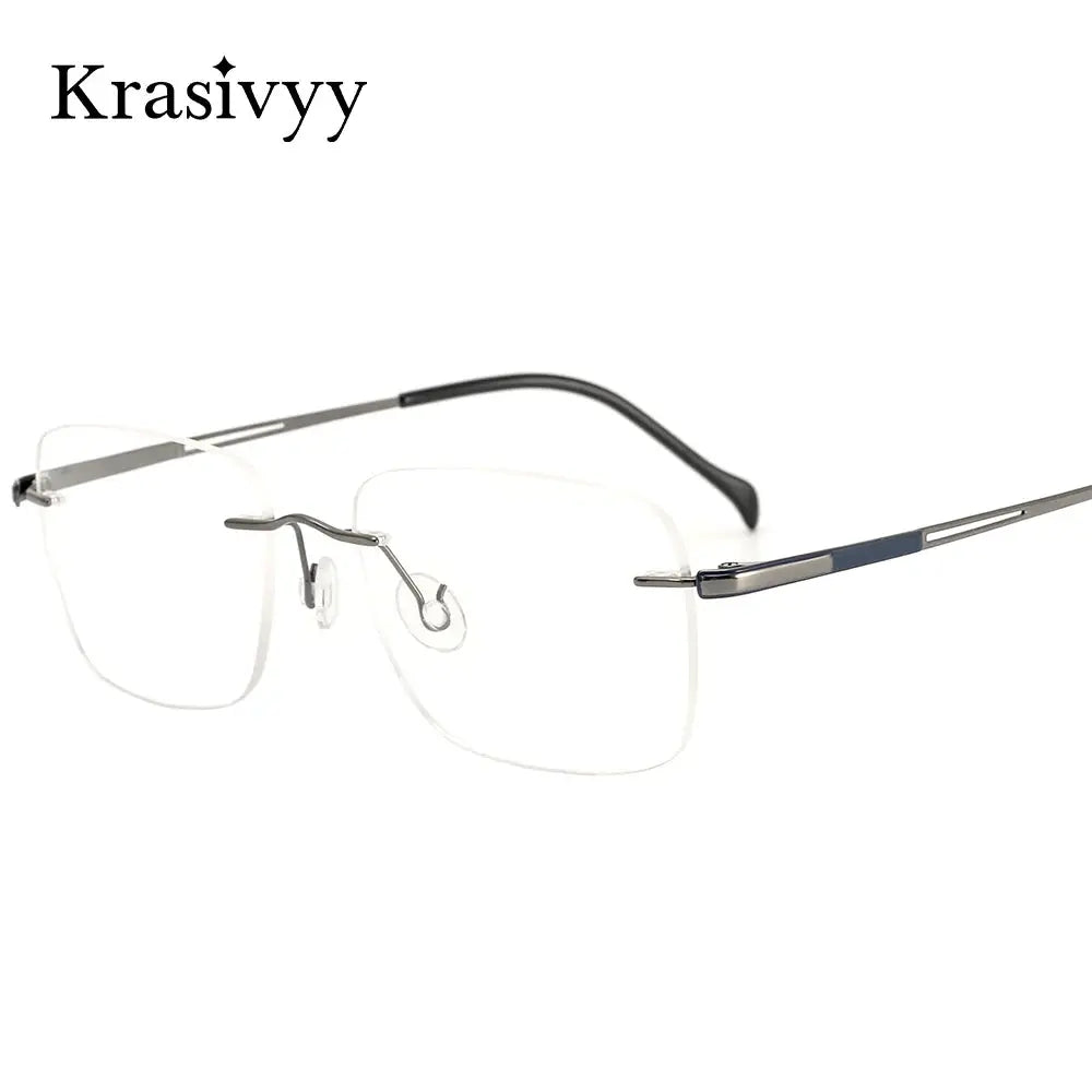 Krasivyy Unisex Rimless Square Titanium Eyeglasses 316065 - Bright Gun