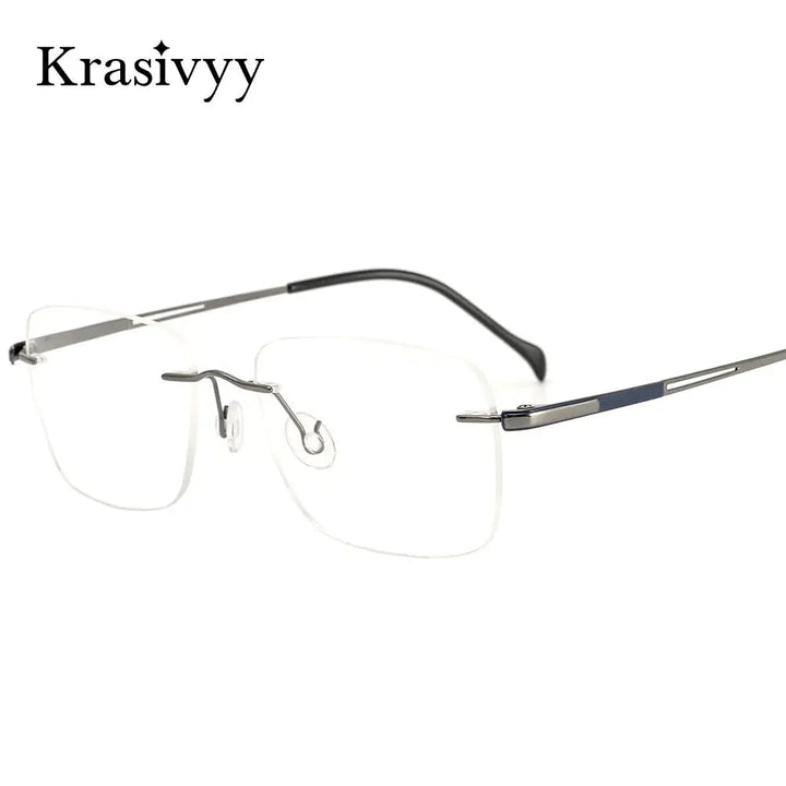 Krasivyy Unisex Rimless Square Titanium Eyeglasses 316065 - Bright Gun