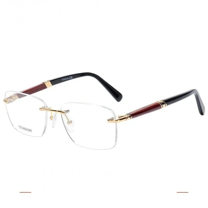 Krasivyy Unisex Rimless Square Titanium Wooden Eyeglasses Ls01 - Bright  Gold / China