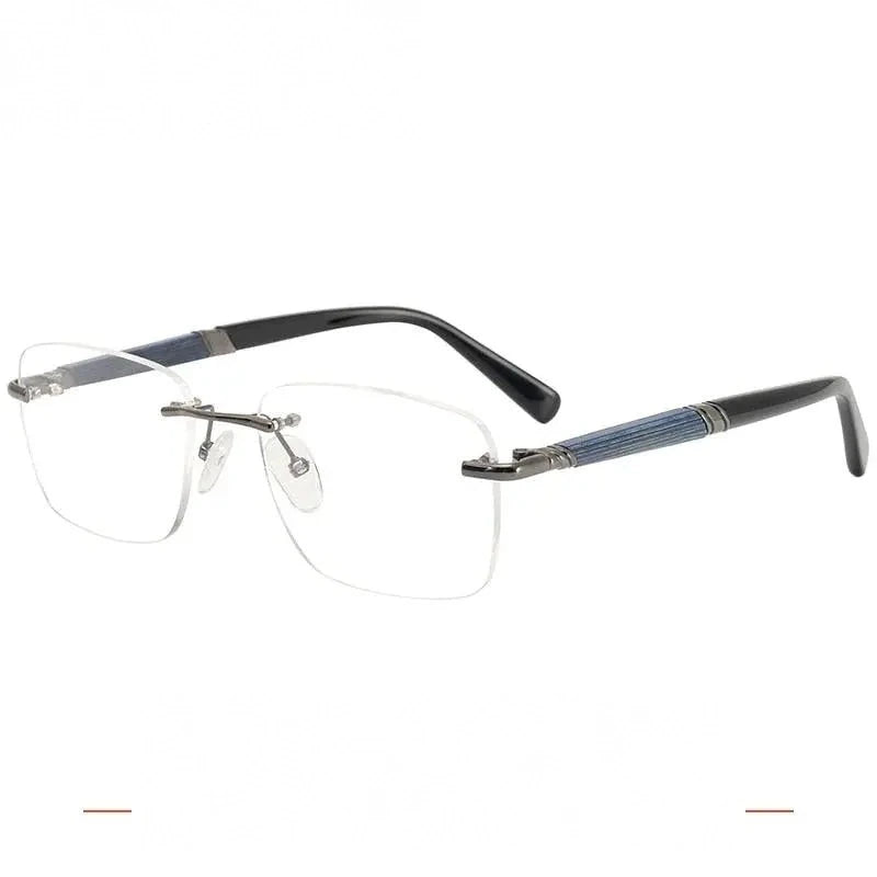 Krasivyy Unisex Rimless Square Titanium Wooden Eyeglasses Ls01 - Bright  Gun / China