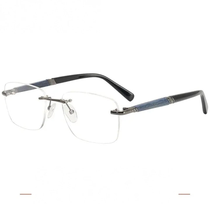 Krasivyy Unisex Rimless Square Titanium Wooden Eyeglasses Ls01 - Bright  Gun / China