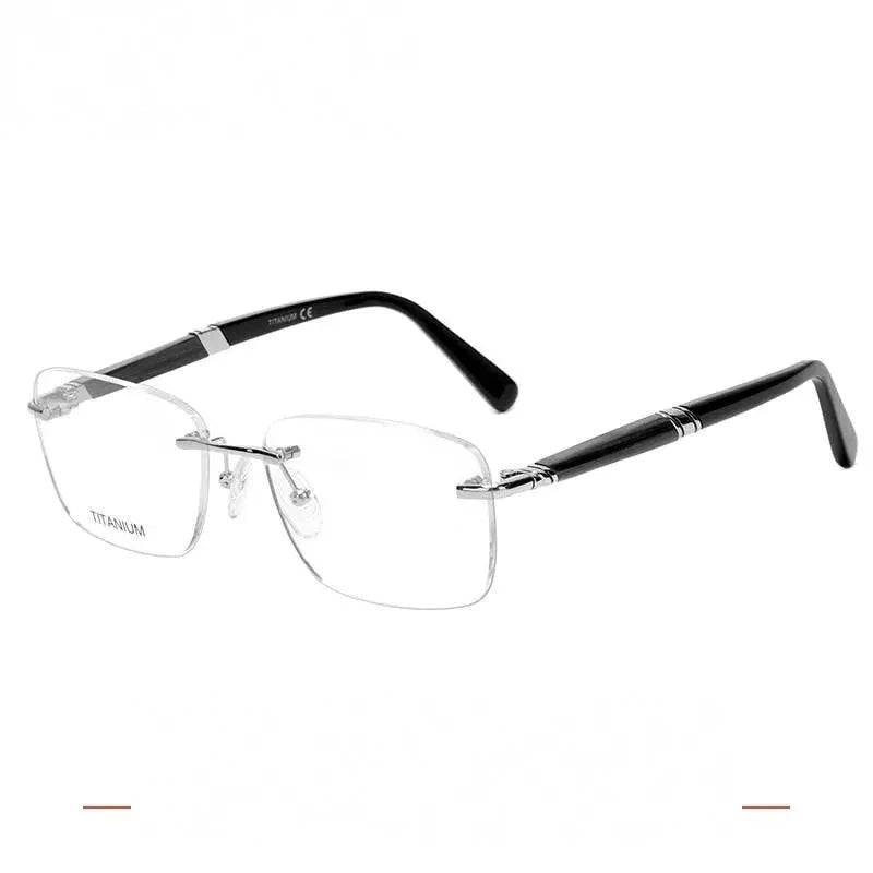 Krasivyy Unisex Rimless Square Titanium Wooden Eyeglasses Ls01 - Bright  Silver / China