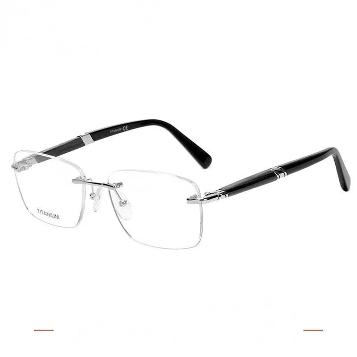 Krasivyy Unisex Rimless Square Titanium Wooden Eyeglasses Ls01 - Bright  Silver / China